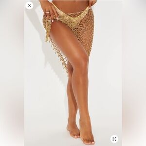 Gold Crochet Beach Sarong Cover-Up - Women Swim